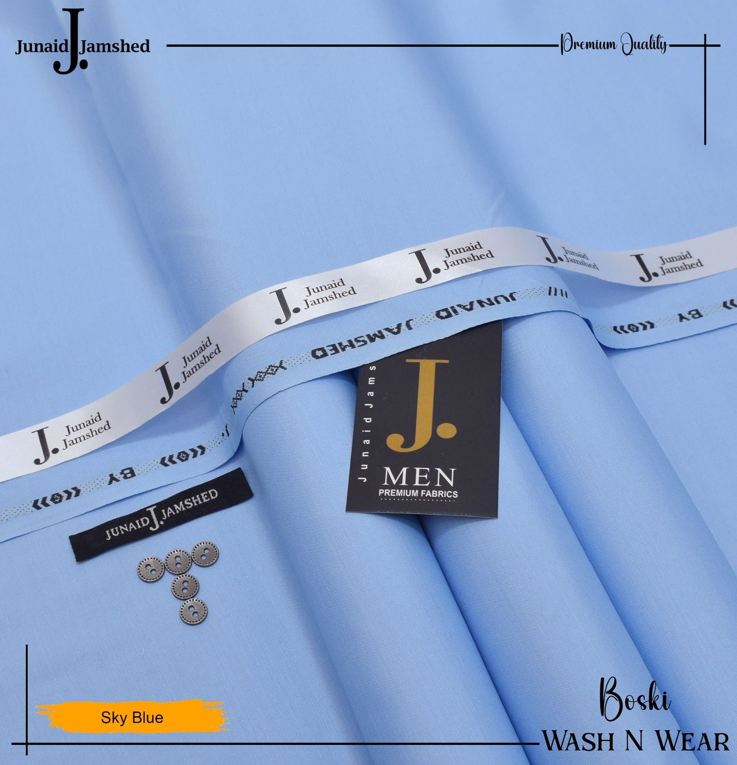 J. Junaid Jamshed wash and Wear Booski - Sky Blue